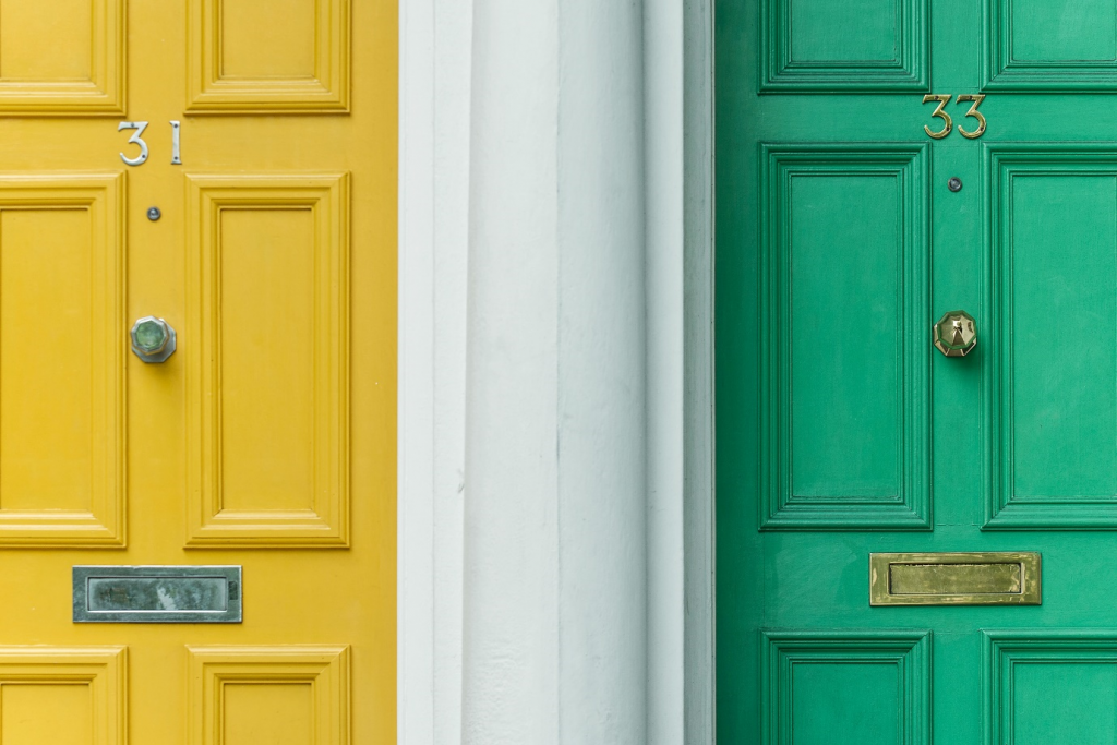 Yellow and green front doors